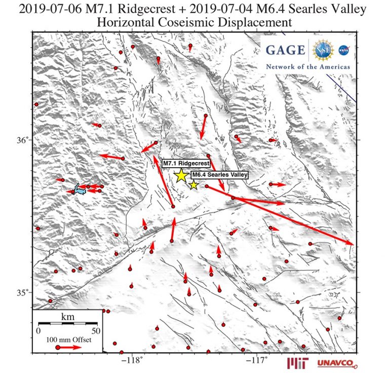 Coseismic horizontal offsets of both events