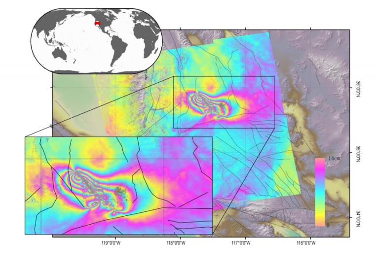 InSAR line-of-sight image of the coseismic displacements