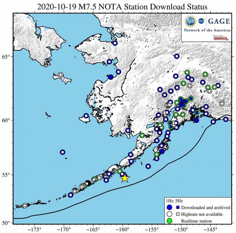 NOTA GNSS stations with 1300 km of epicenter