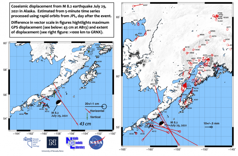 map showing displacement vectors